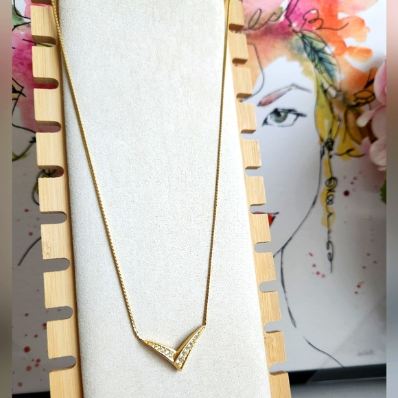 CHRISTIAN DIOR Rhinestone Gold Necklace - Picture 1 of 3